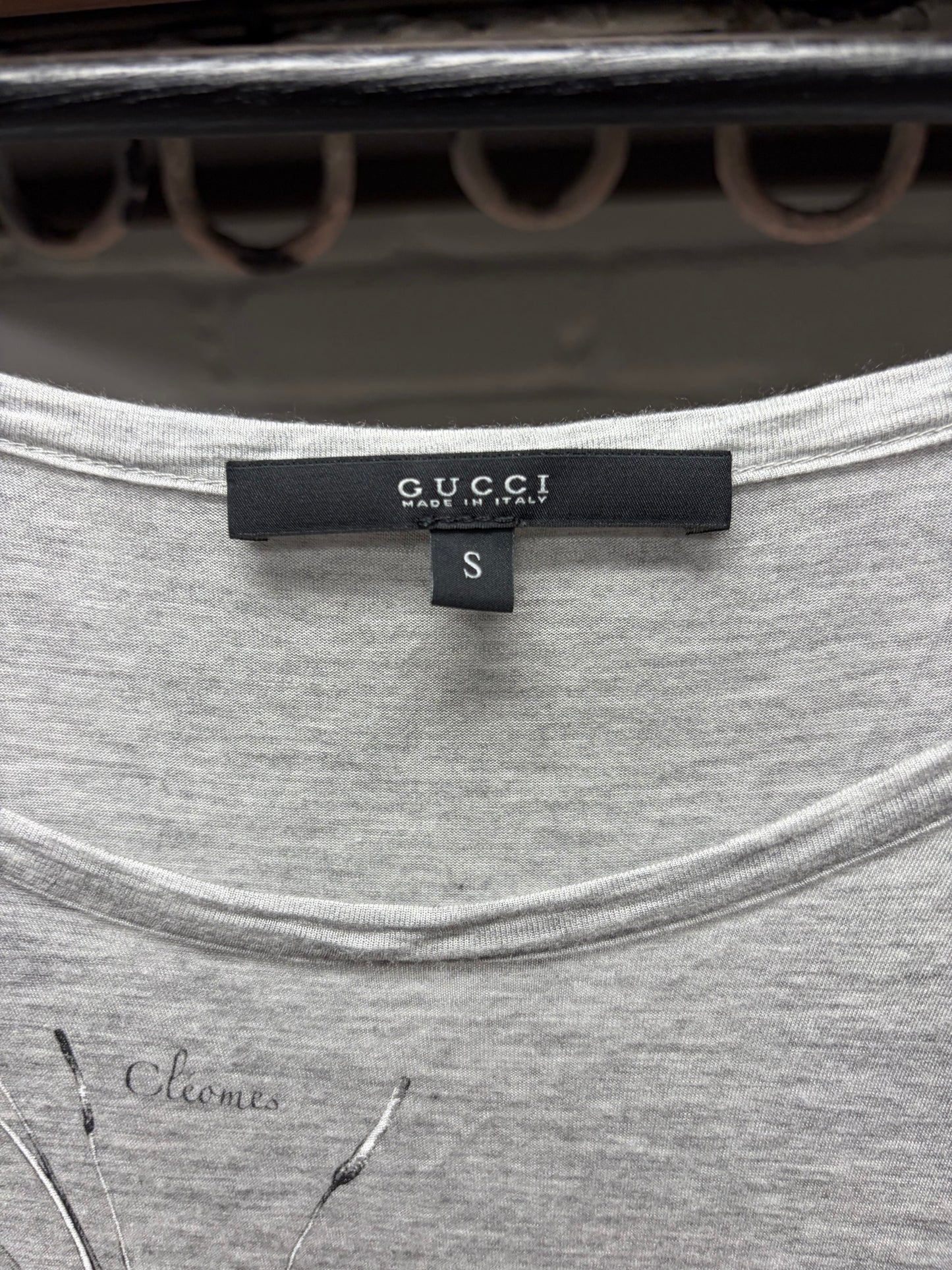 SS2008 Gucci by Frida Giannini ‘Watercolor Flowers’ Scoop Neck Grey Cotton T-Shirt