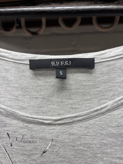 SS2008 Gucci by Frida Giannini ‘Watercolor Flowers’ Scoop Neck Grey Cotton T-Shirt