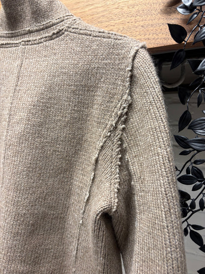 Dolce & Gabbana Leather Lined Brown Wool Contrast Seam Collared Sweater