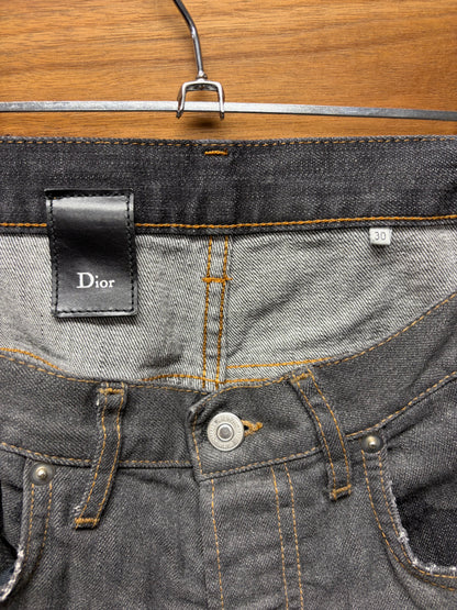 Dior Homme Grey Skinny Jeans with Yellow Contrast Stitching