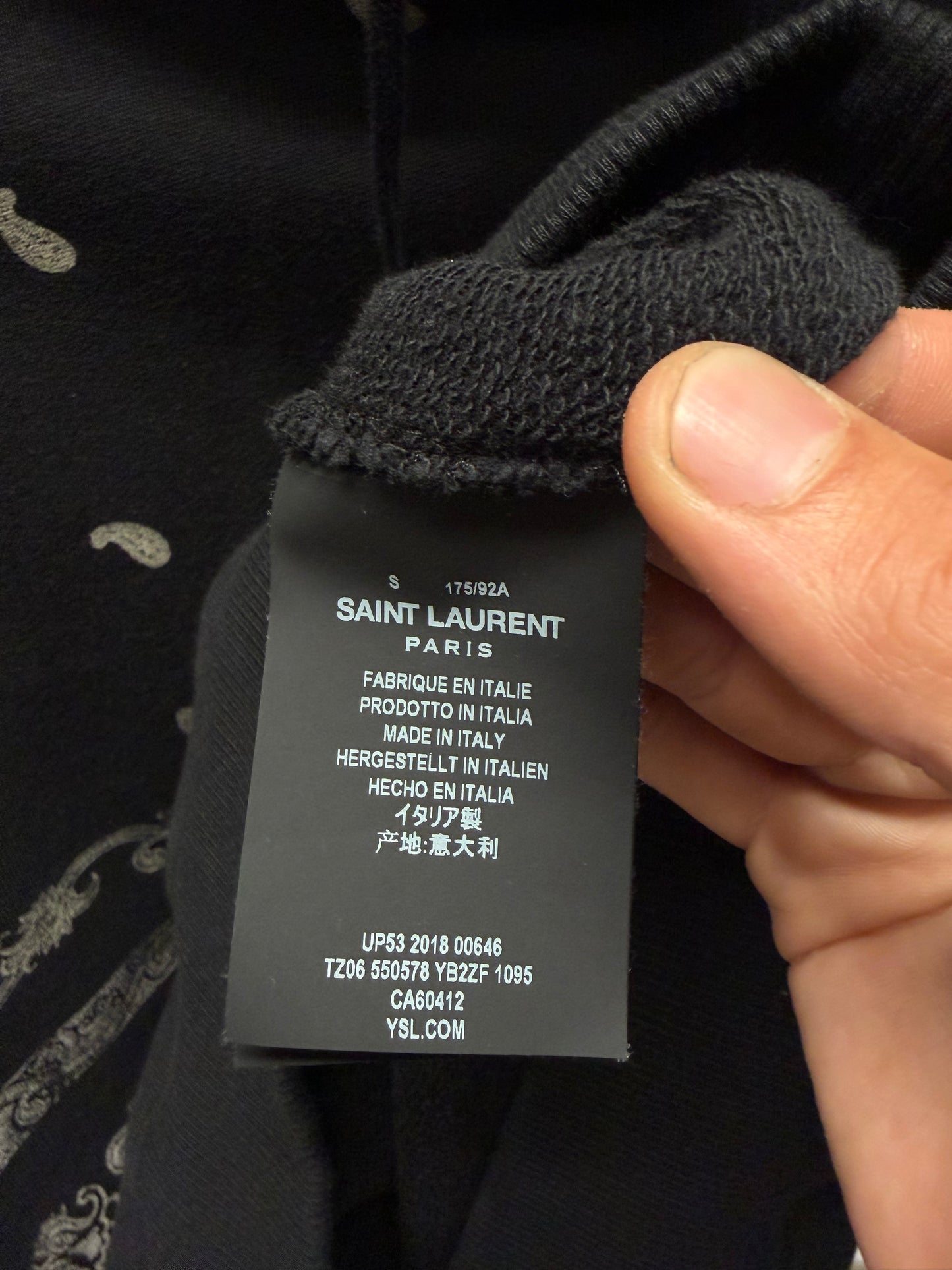 2018 Saint Laurent ‘Paisley’ Bandanna Print Black/White Hoodie