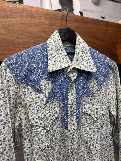 SS2004 Gucci by Tom Ford Cream/Blue ‘Western’ Pearl Button Snap Shirt