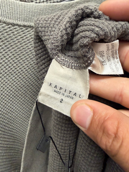 Kapital Vintage Inspired Faded Thermal Cotton Long Sleeve Shirt