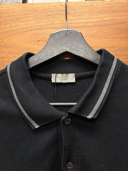 Dior Homme Contrast Stitch Perforated Black Cotton Polo