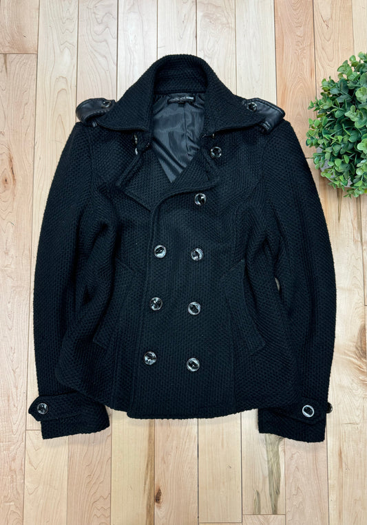 Tete Homme Black Leather Accented Peacoat