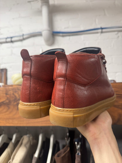 Balenciaga ‘Arena’ Oxblood Red/Gum Sole Leather High Top Sneakers