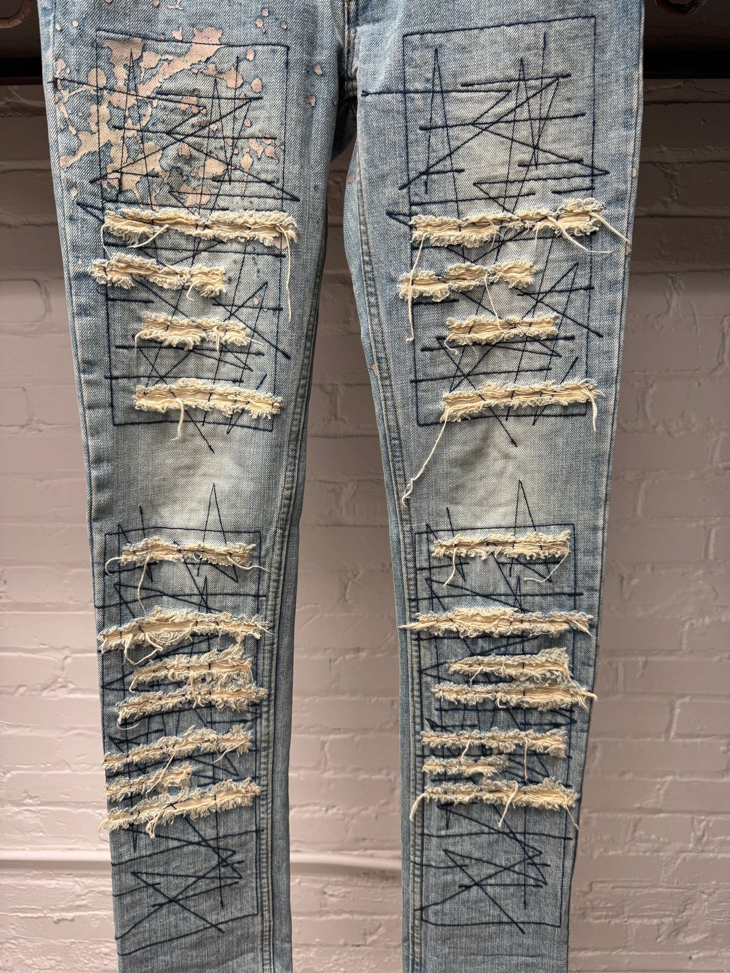 2000s Hysteric Glamour Distressed Light Wash Blue Skinny Jeans