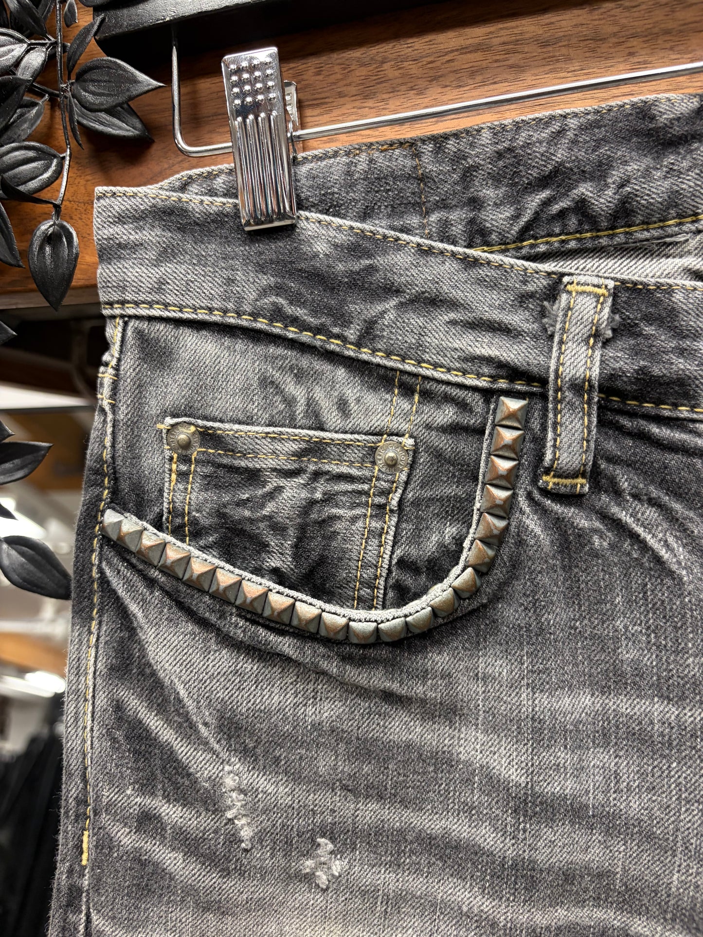 2000s Hysteric Glamour Studded ‘Washed Grey’ Skinny Jeans