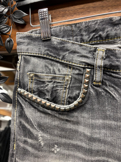2000s Hysteric Glamour Studded ‘Washed Grey’ Skinny Jeans