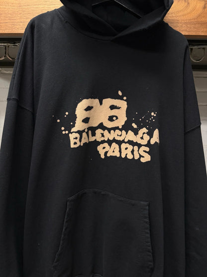 2023 Balenciaga ‘Hand Drawn’ BB Icon Logo Black Hoodie