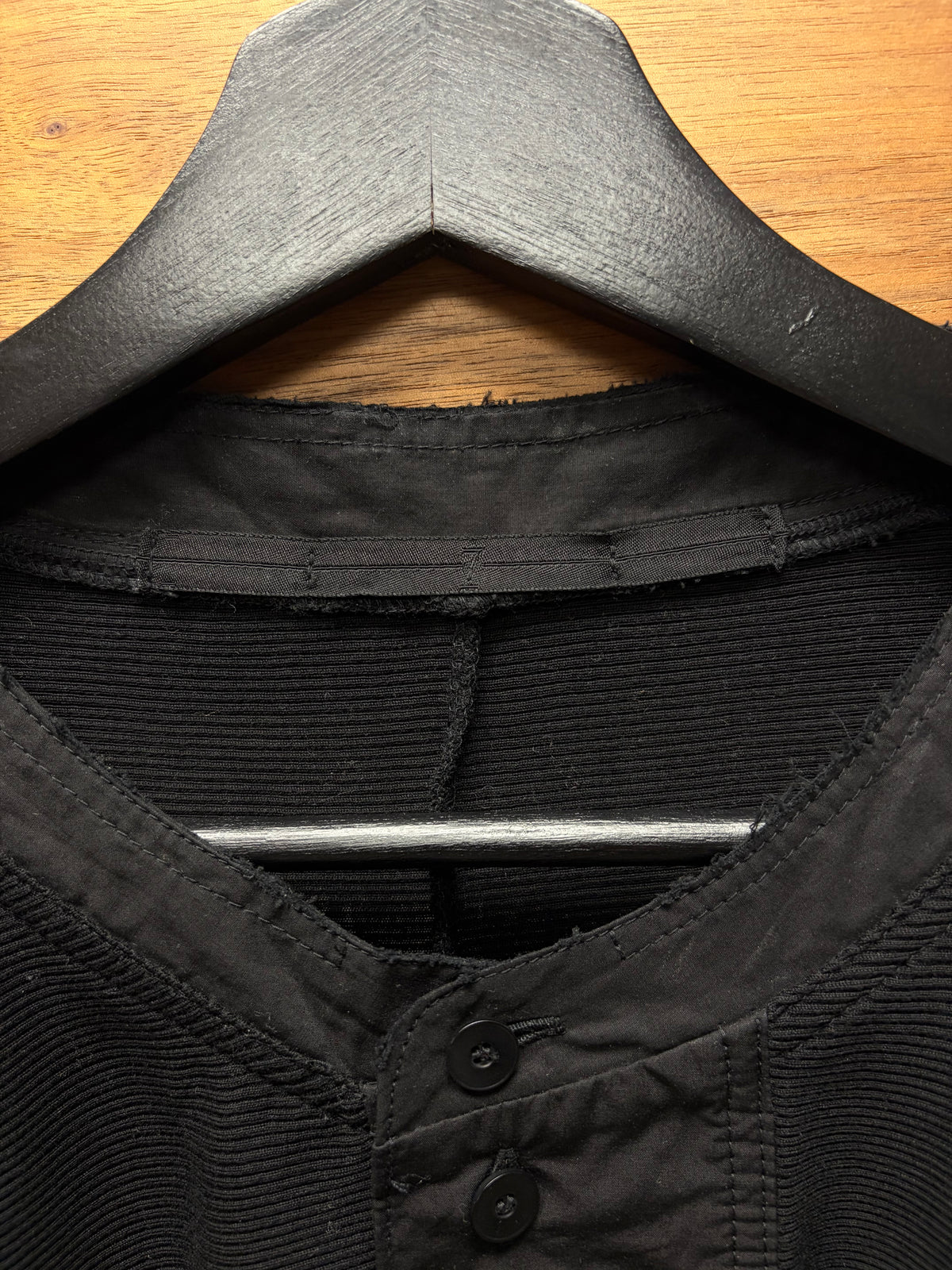 AW2017 Julius Black Ribbed Cotton Drop Shoulder Oversized Long Sleeve Shirt