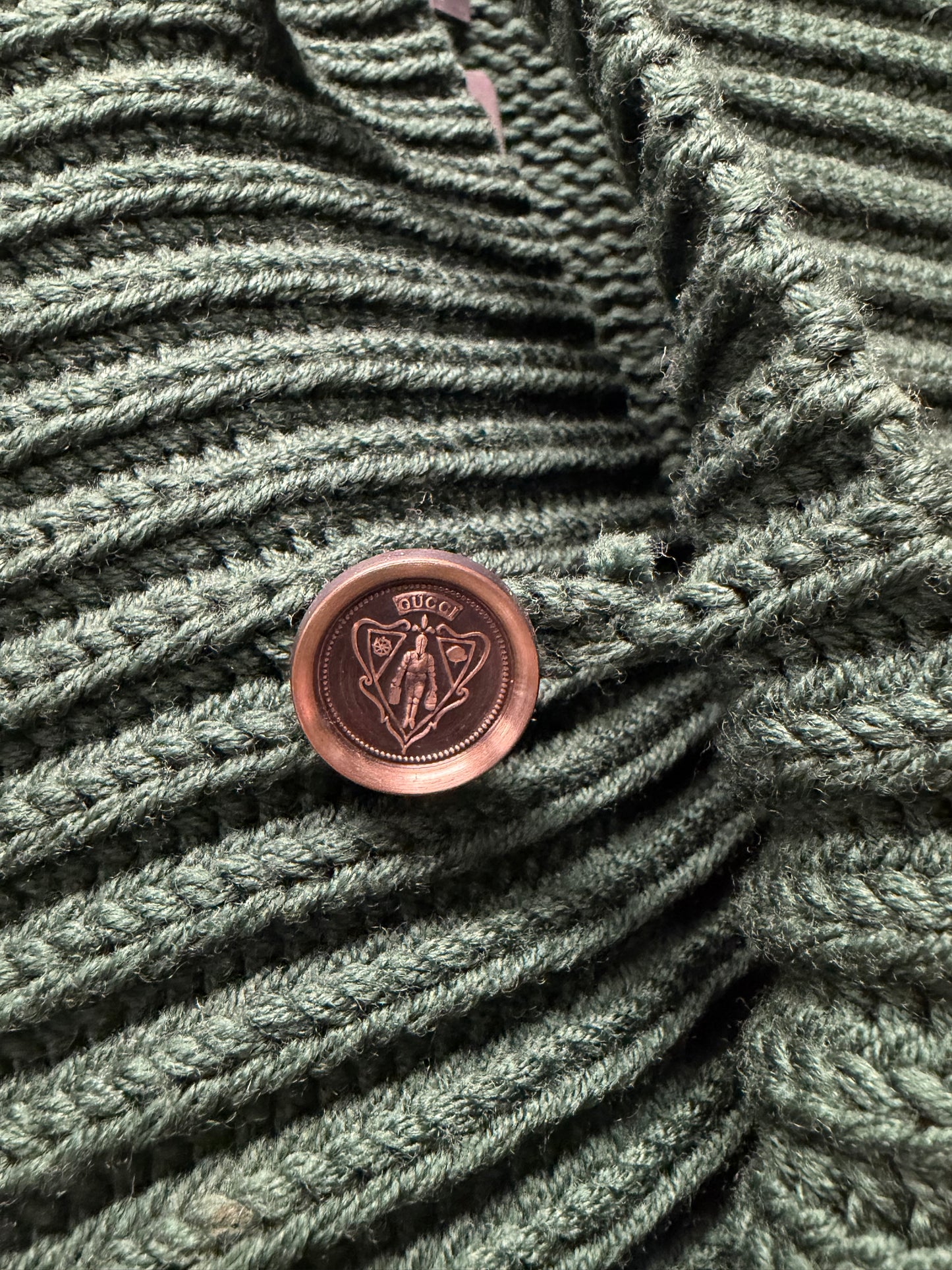 2000s Gucci by Frida Giannini Military Inspired Ribbed Shawl Knit Sweater