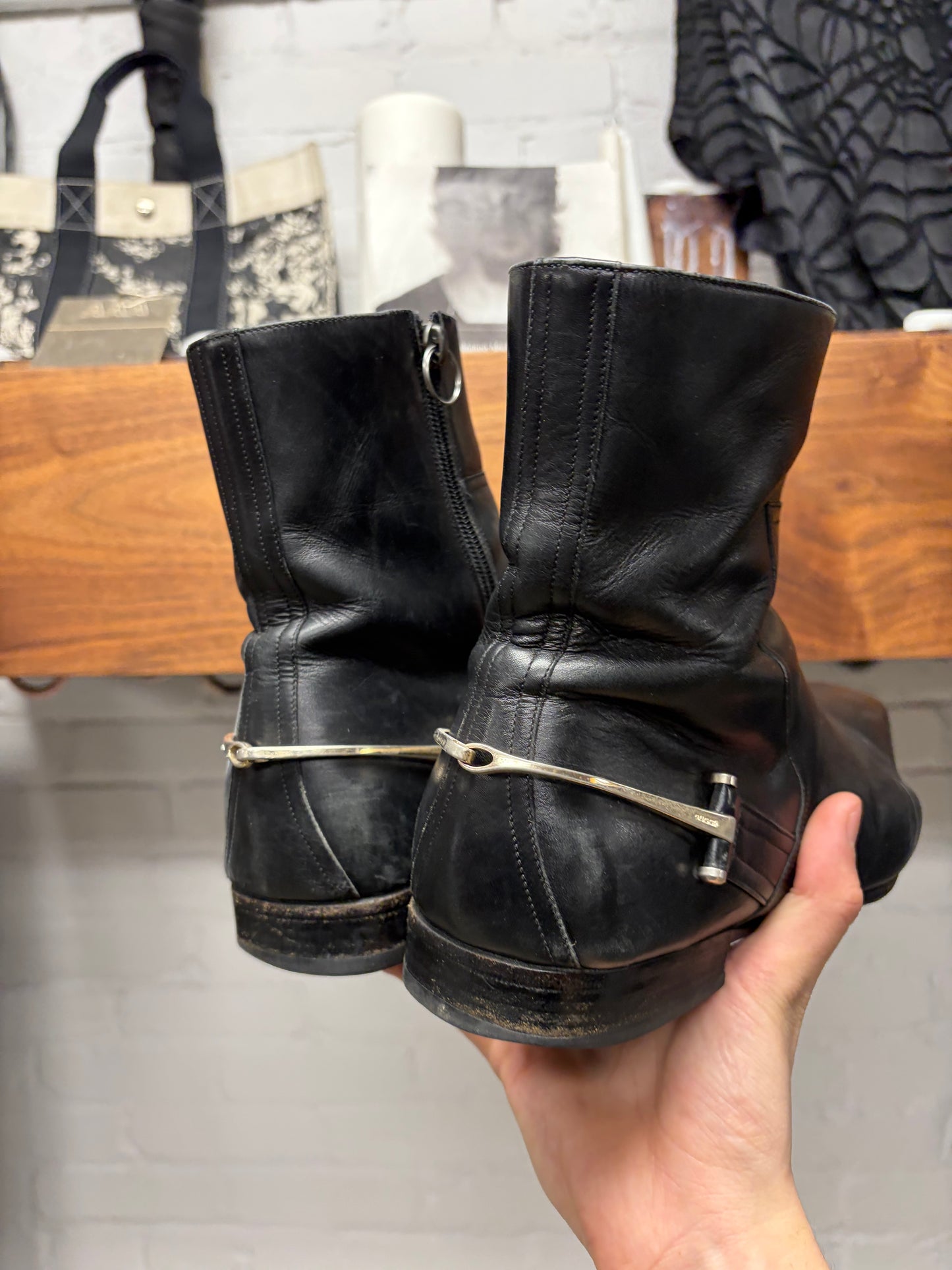 2000s Gucci ‘Horsebit’ Black Pointed Toe Leather Side-Zip Boots