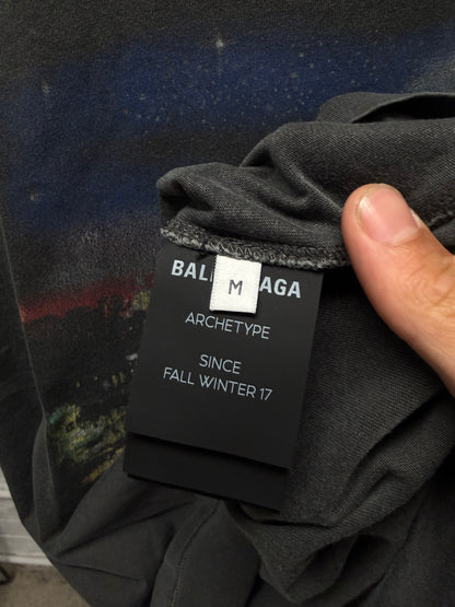 SS2017 Balenciaga ‘Paris Skyline’ Washed Black Cotton Graphic T-Shirt