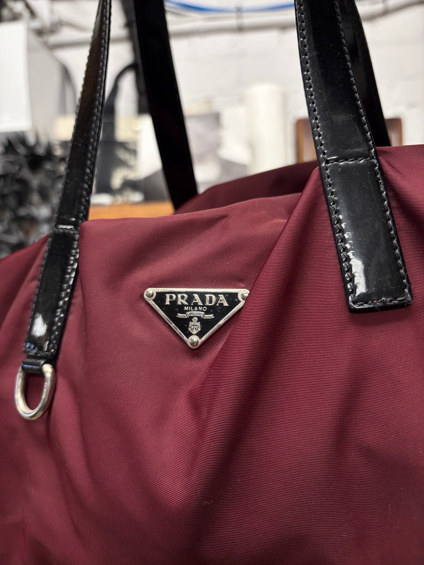 Prada Tessuto Nylon Oxblood Red Mini Gym Bag