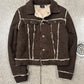 Roberto Cavalli Shearling Trim Brown Suede Trucker Jacket