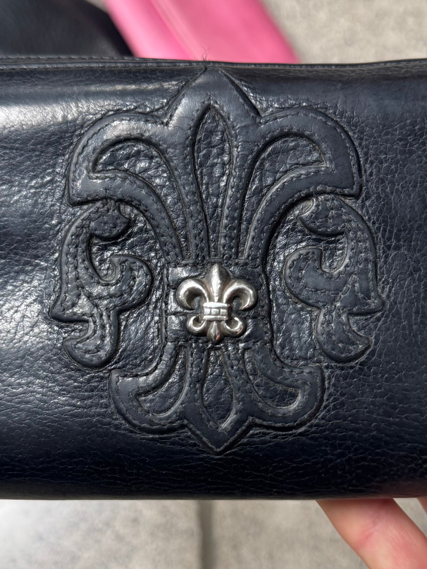 Chrome Hearts ‘Fleur Cross’ Black Calfskin Leather Long Wallet