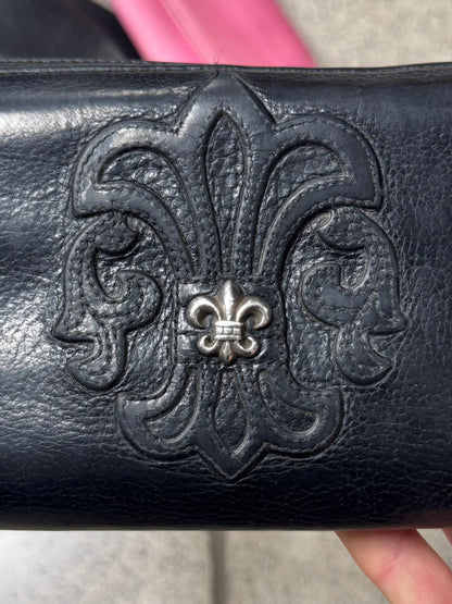 Chrome Hearts ‘Fleur Cross’ Black Calfskin Leather Long Wallet