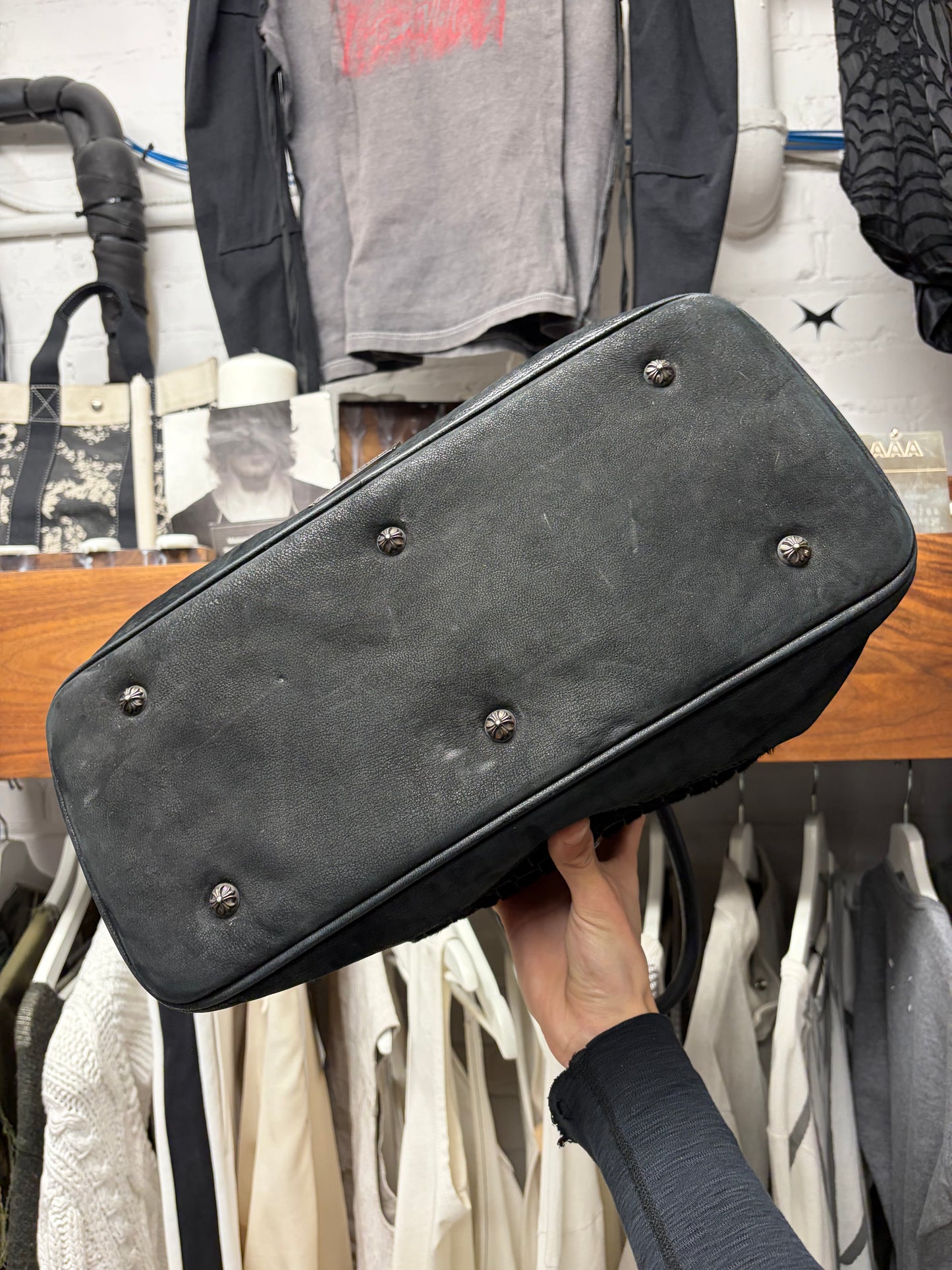 Chrome Hearts Woven Pony Hair ‘Slouchy Mo’ Massive Dagger Black Handbag