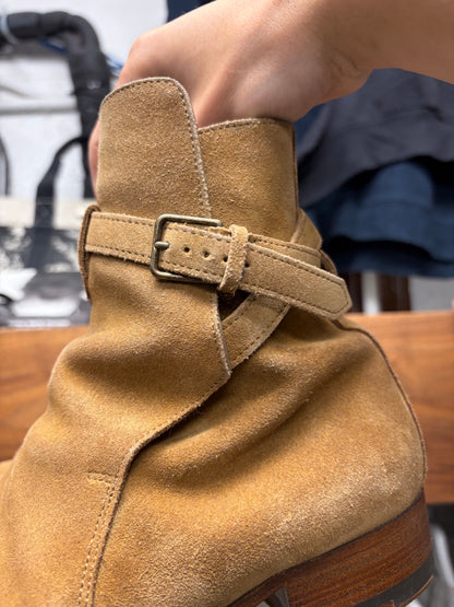 Saint Laurent ‘Jodhpur’ Brown Suede Harness Pointed Toe Ankle Boots