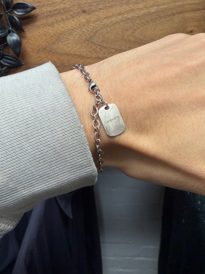 Saint Laurent Silver Toned Dog-Tag Engraved ‘YSL’ Logo Bracelet