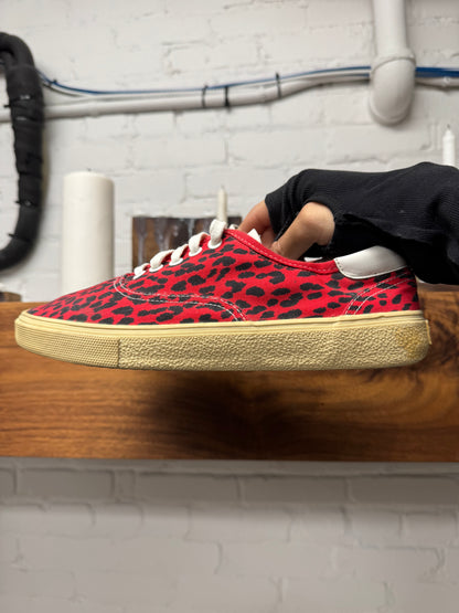 Saint Laurent ‘Babycat’ Red Leopard Print Low Top Sneakers