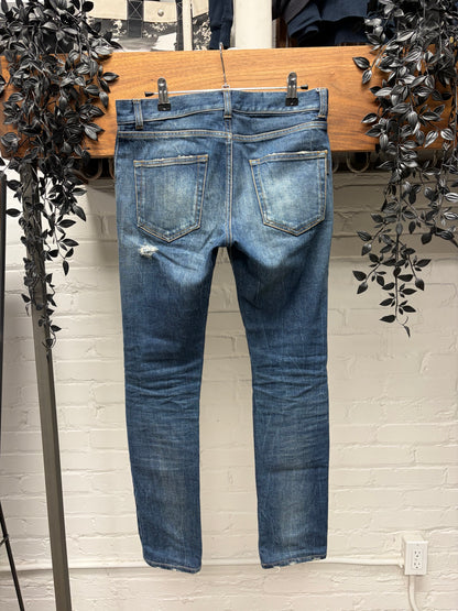 2018 Saint Laurent ‘D02’ Distressed Blue Skinny Jeans