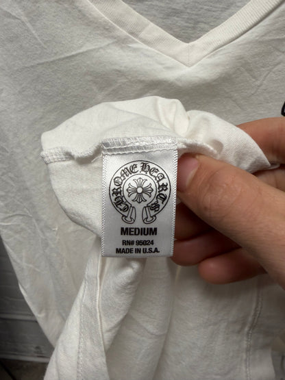Chrome Hearts ‘Fleur de Lis’ V-Neck White Graphic T-Shirt