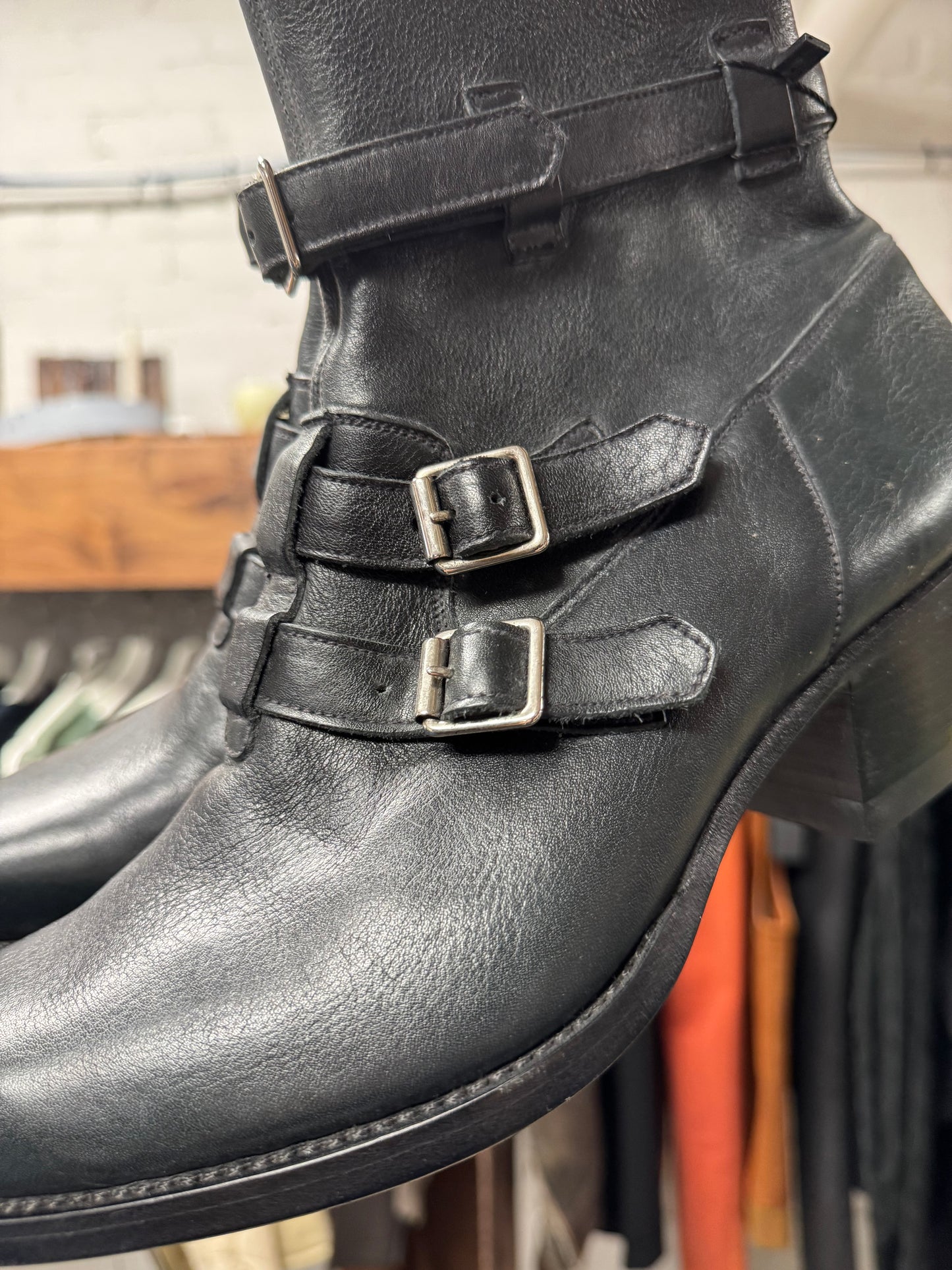 Celine ‘Berlin’ Strap Closure Cuban Heel Calfskin Leather Boots