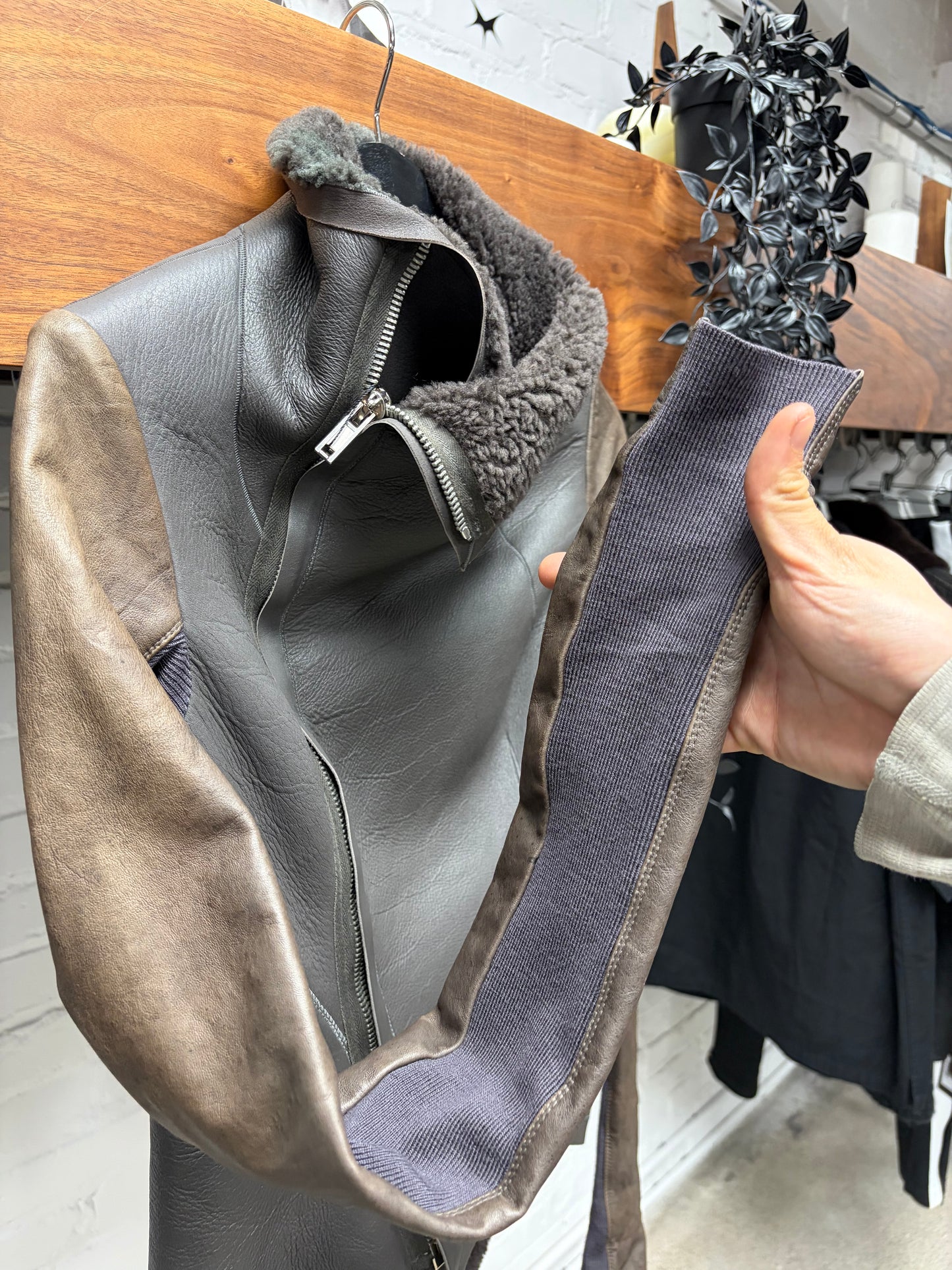 Rick Owens ‘Naska’ O&M Era Shearling Lined Dust Brown High-Neck Jacket