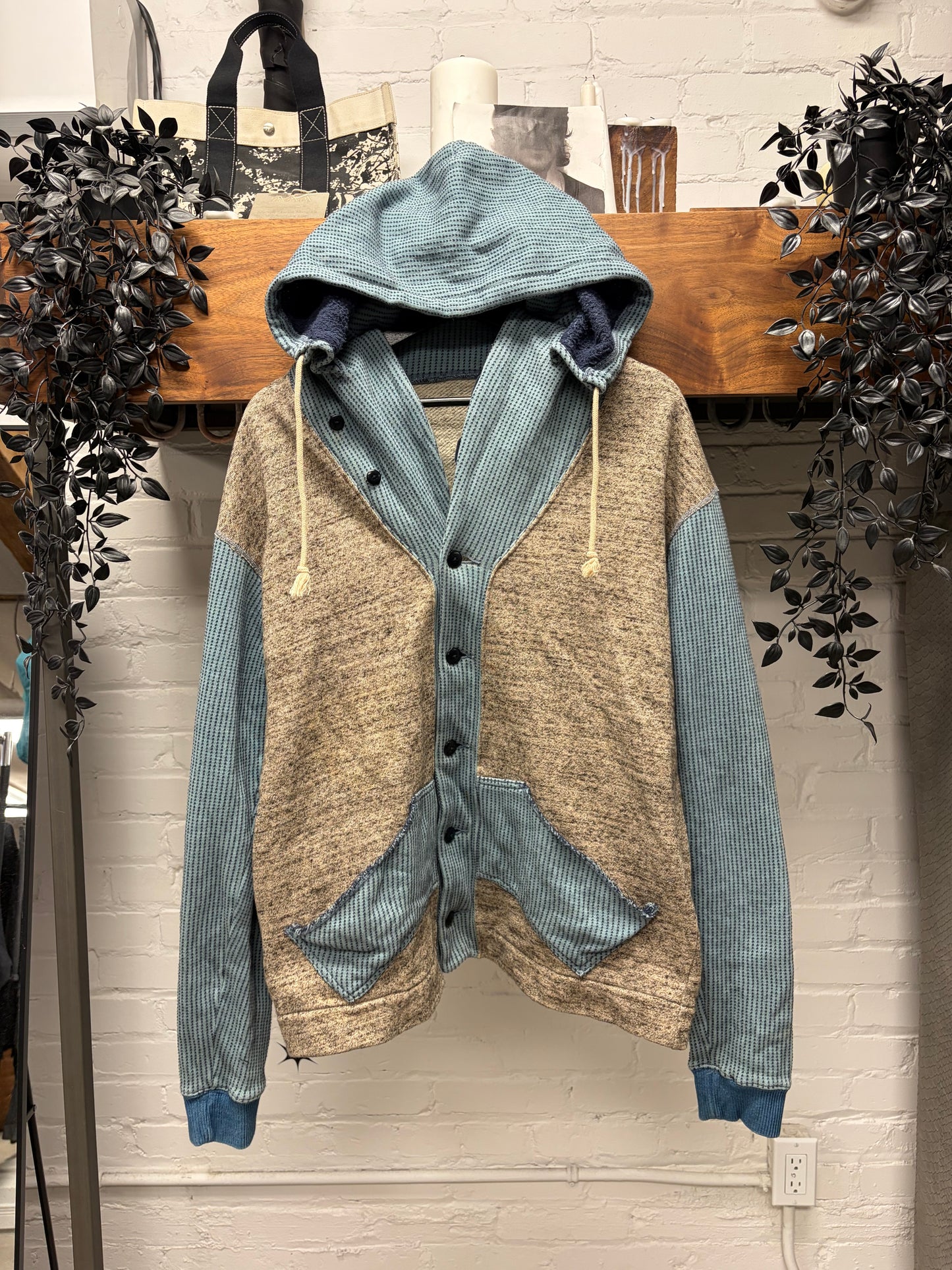 Kapital Indigo Blue Two Tone Button Closure Hoodie