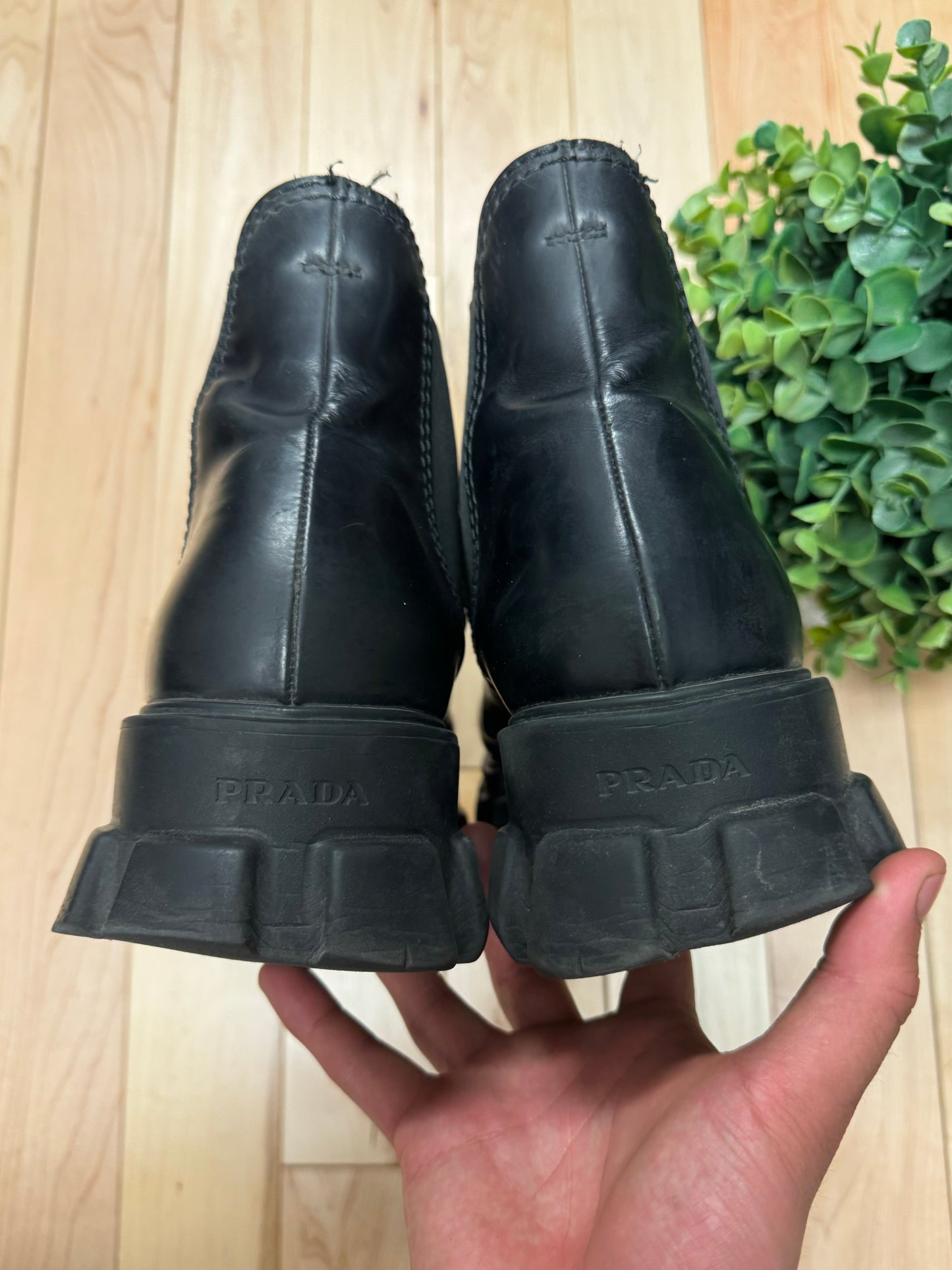 Prada ‘Monolith’ Black Calfskin Leather Boots