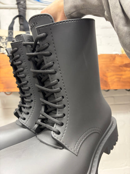 Balenciaga ‘Steriod’ Lace Up Black Oversized Rubber Boots