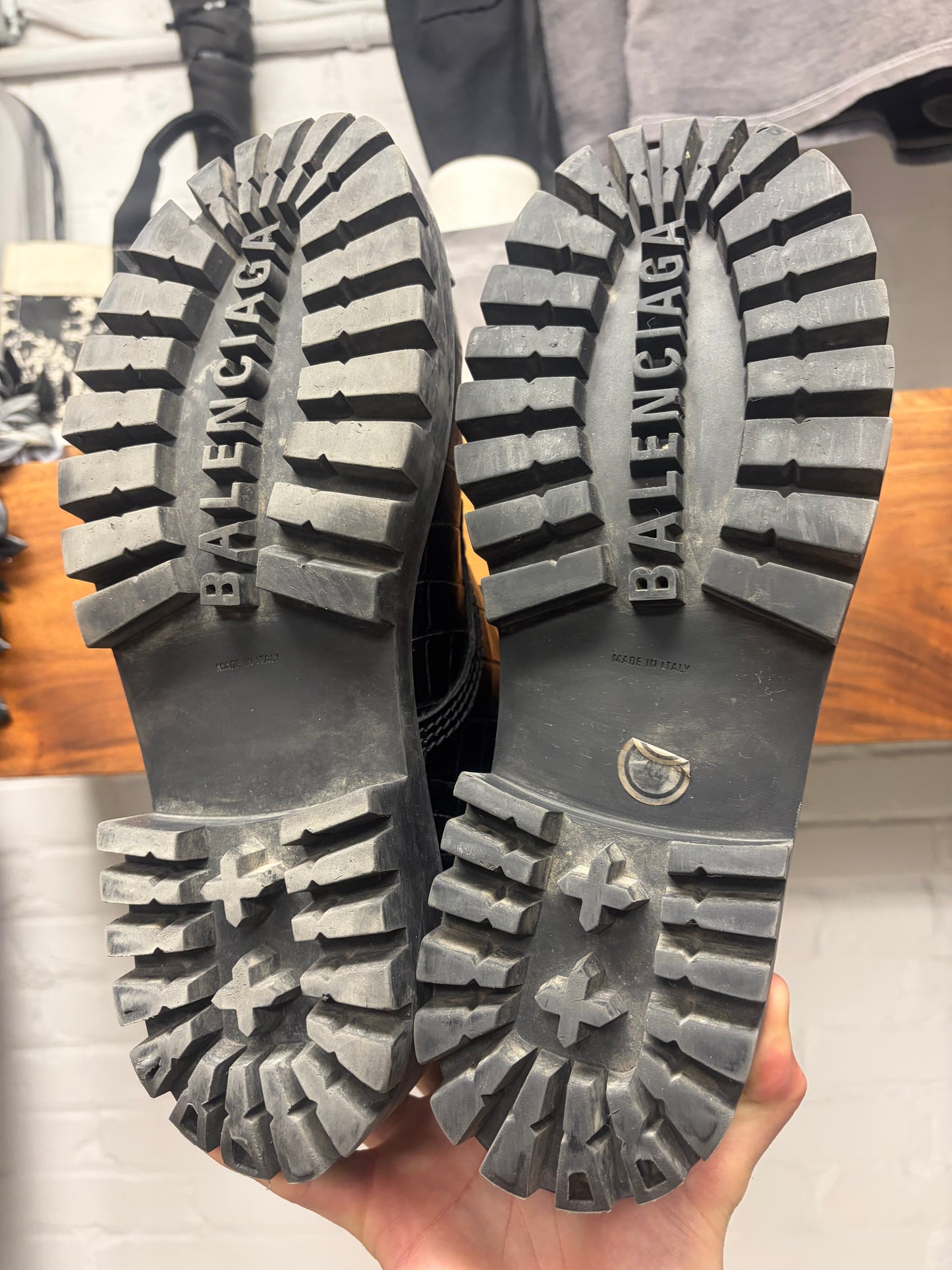 Balenciaga Croc Embossed ‘Strike’ Black Patent Leather Combat Boots