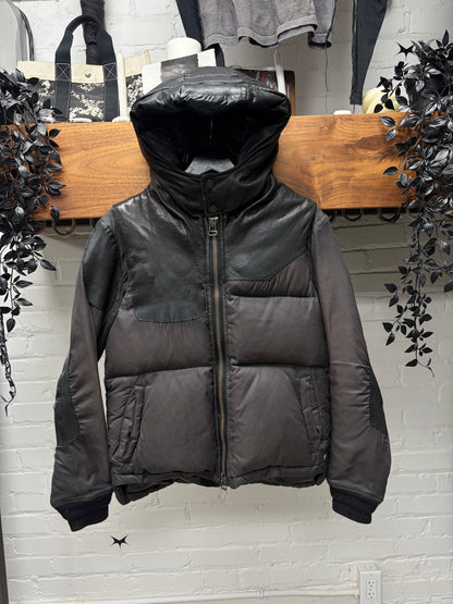 Mihara Yasuhiro Leather/Down Filled Black Puffer Jacket