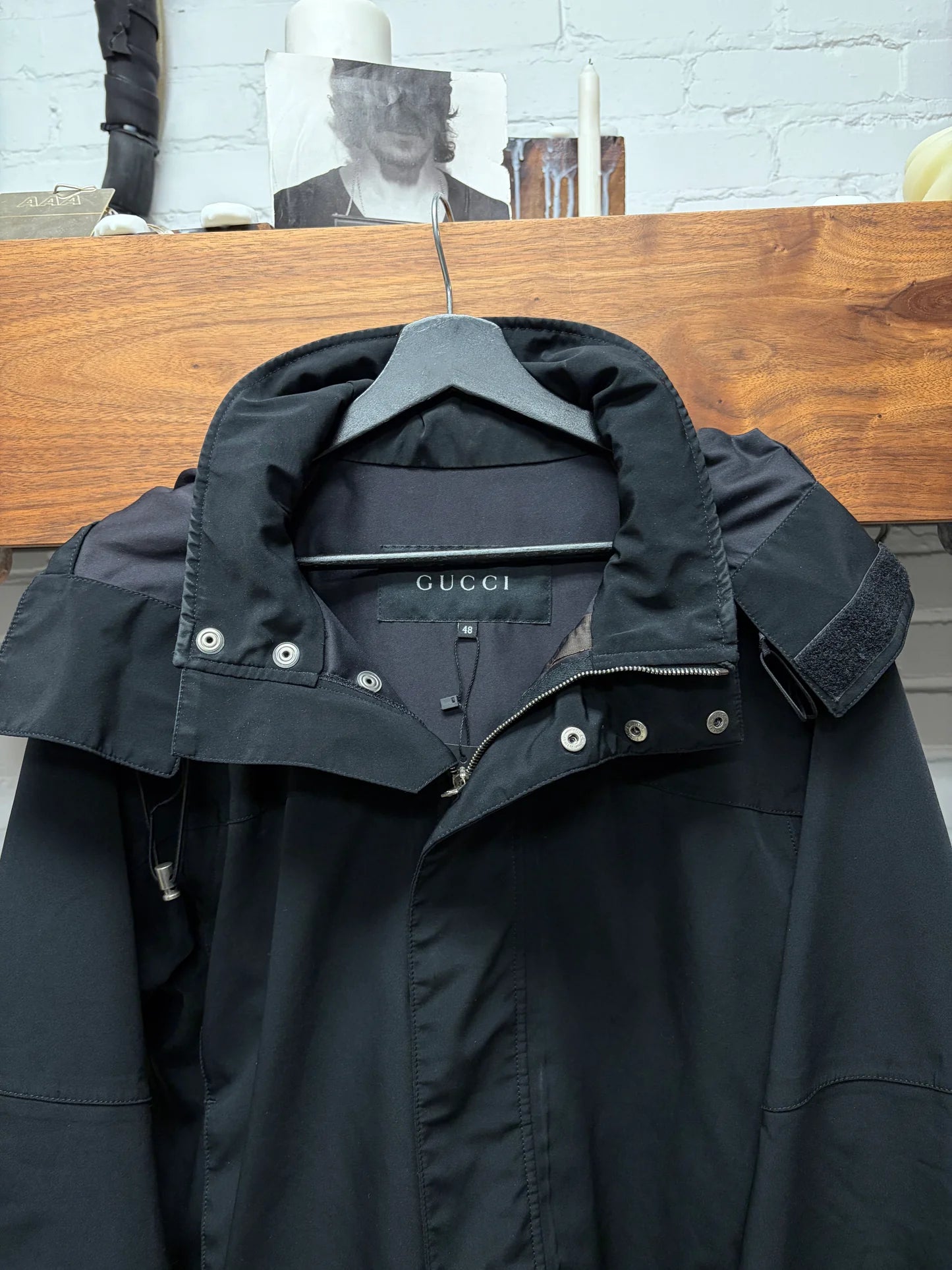 2000s Gucci Waterproof Hooded Black Shell Jacket