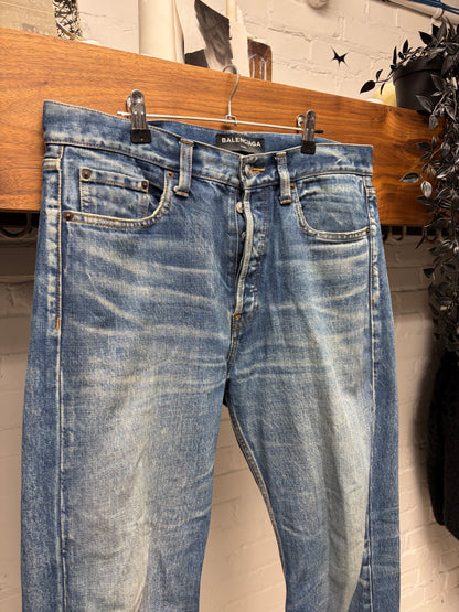 2017 Balenciaga Washed Blue Bootcut Denim