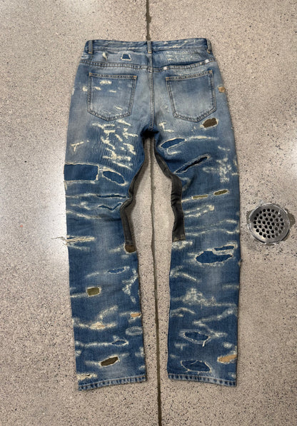 Givenchy Boro Repaired Distressed Moleskin Patched Blue Denim