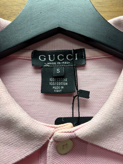 2000s Gucci Pink ‘Crest’ Embroidered Logo Polo