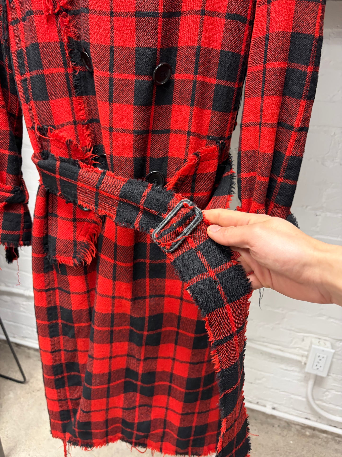 AW2002 Junya Watanabe Plaid Distressed Wool Trench Coat