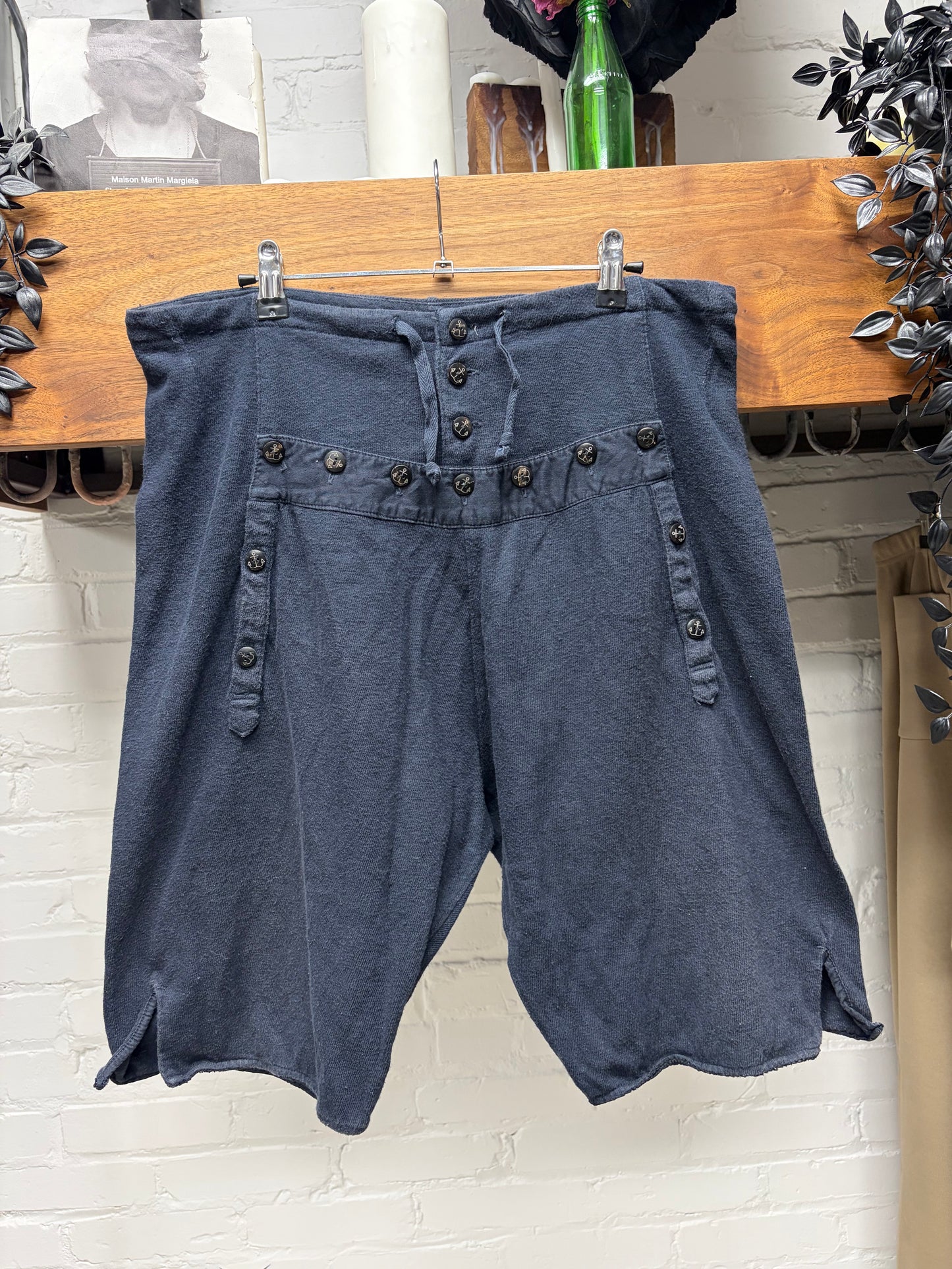 Kapital Navy Blue ‘Sailor’ Button Flap Cotton Cutoff Shorts