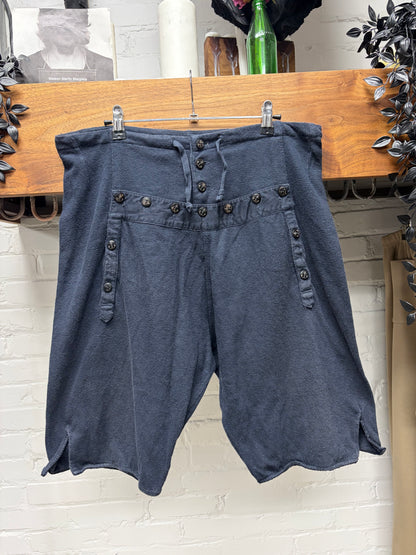 Kapital Navy Blue ‘Sailor’ Button Flap Cotton Cutoff Shorts