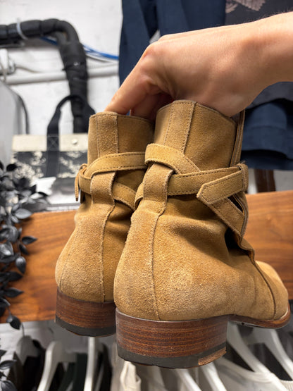 Saint Laurent ‘Jodhpur’ Brown Suede Harness Pointed Toe Ankle Boots