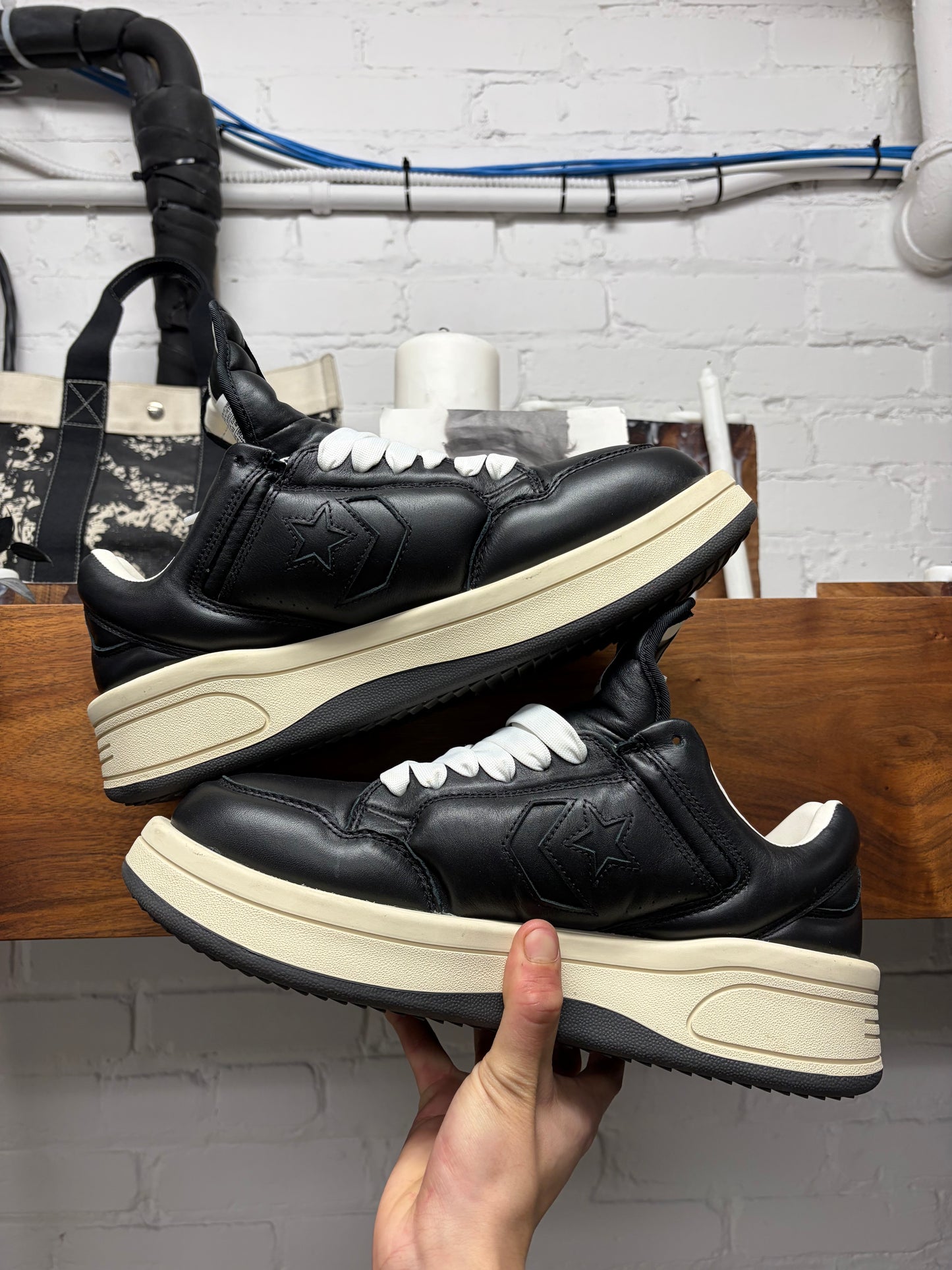 Rick Owens x Converse ‘TurboPWN’ Black Leather Low Top Sneakers