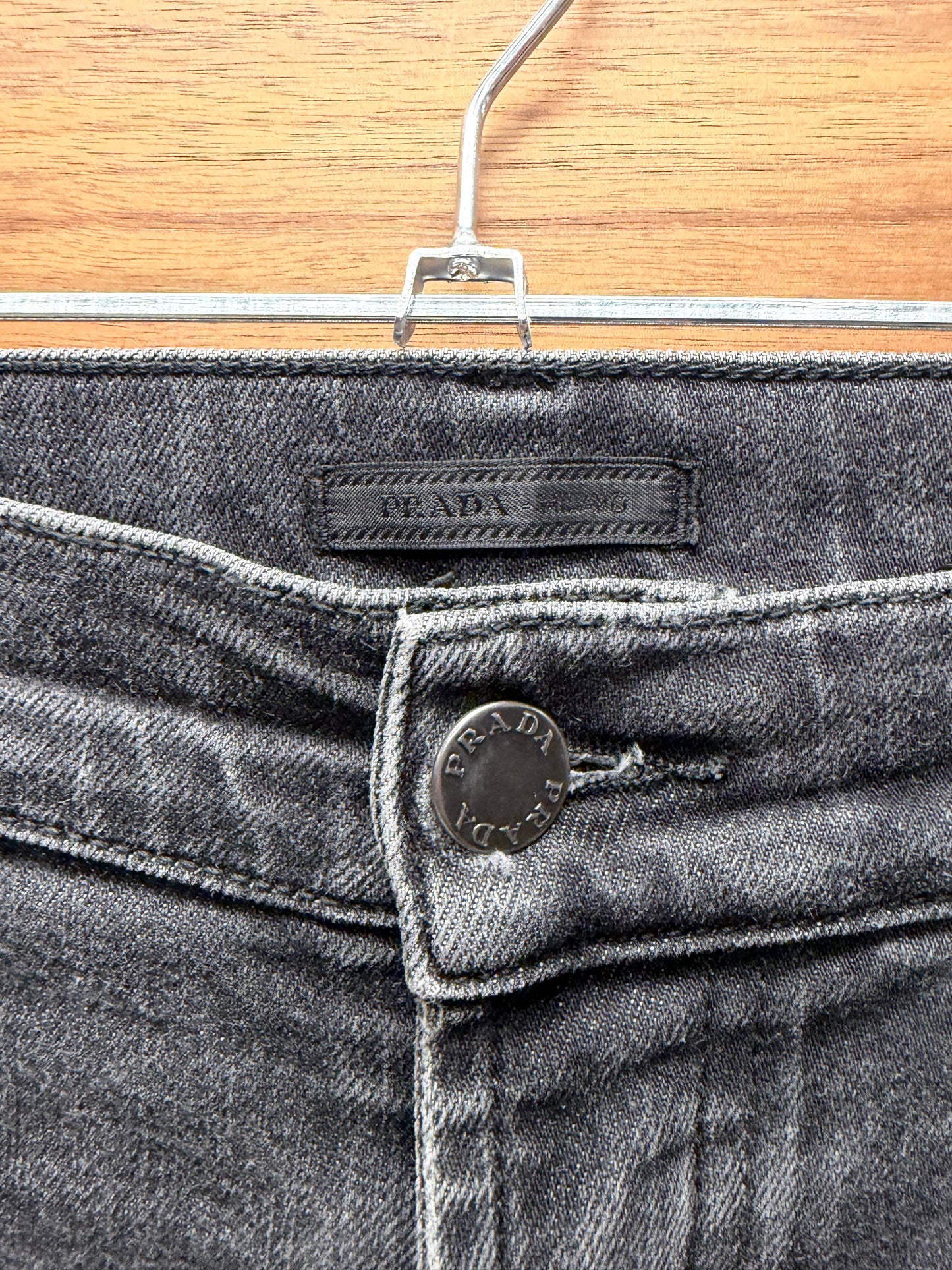 2015 Prada Washed Black Stacked Length Skinny Jeans