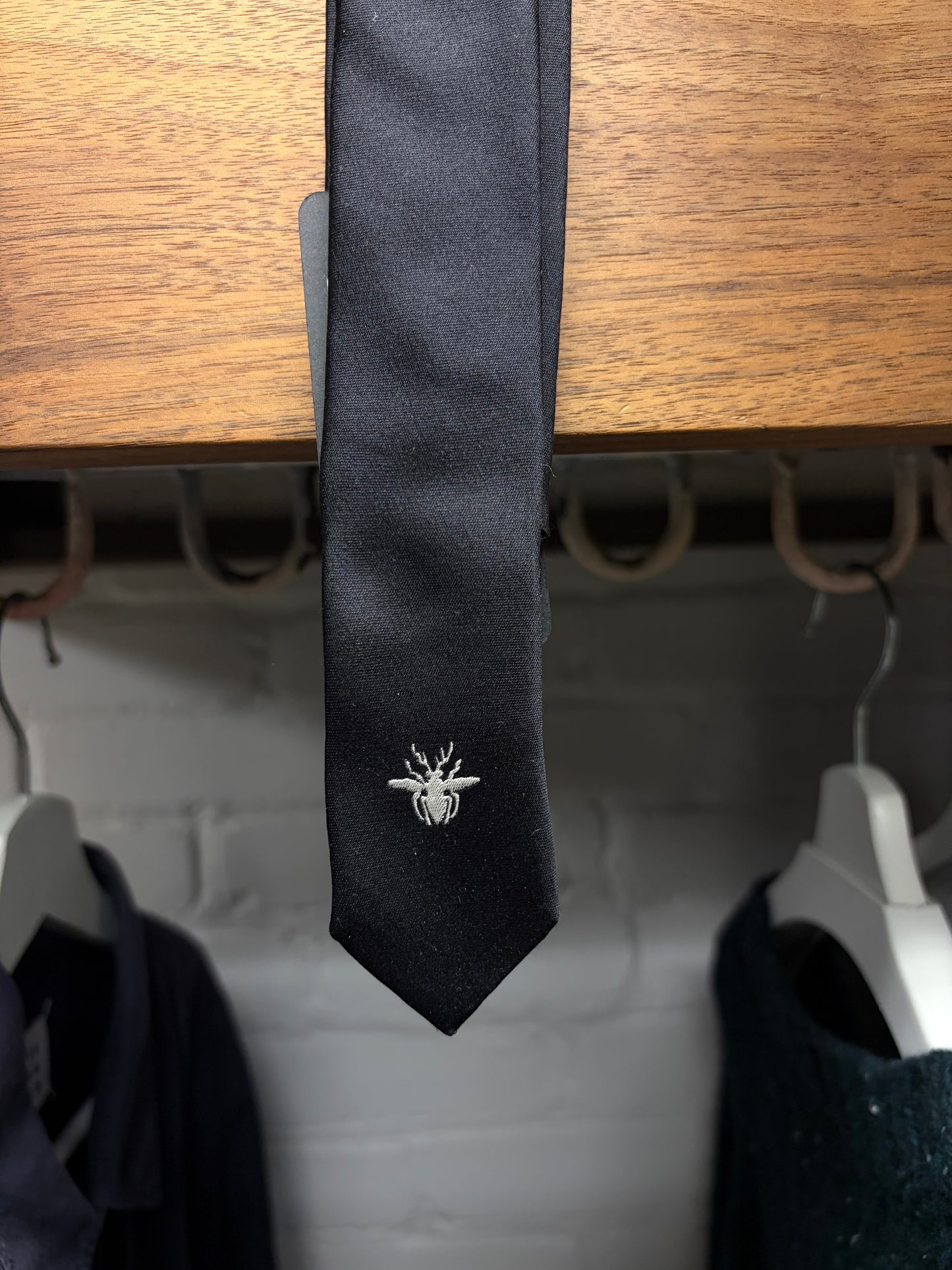 Dior Homme ‘Bee’ Embroidered Logo Black Skinny Tie
