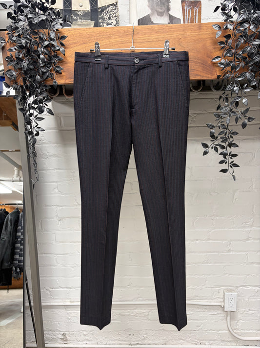 Dries Van Noten Pinstripe Pleated Slim Cut Trousers