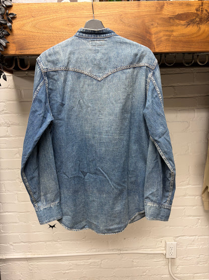 2016 Saint Laurent by Hedi Slimane ‘Cutoff Collar’ Denim Pearl Snap Button Shirt