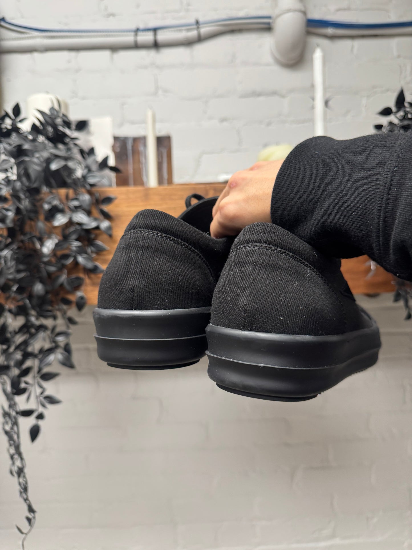 Rick Owens DRKSHDW Black Canvas ‘Vans’ Low Top Sneakers