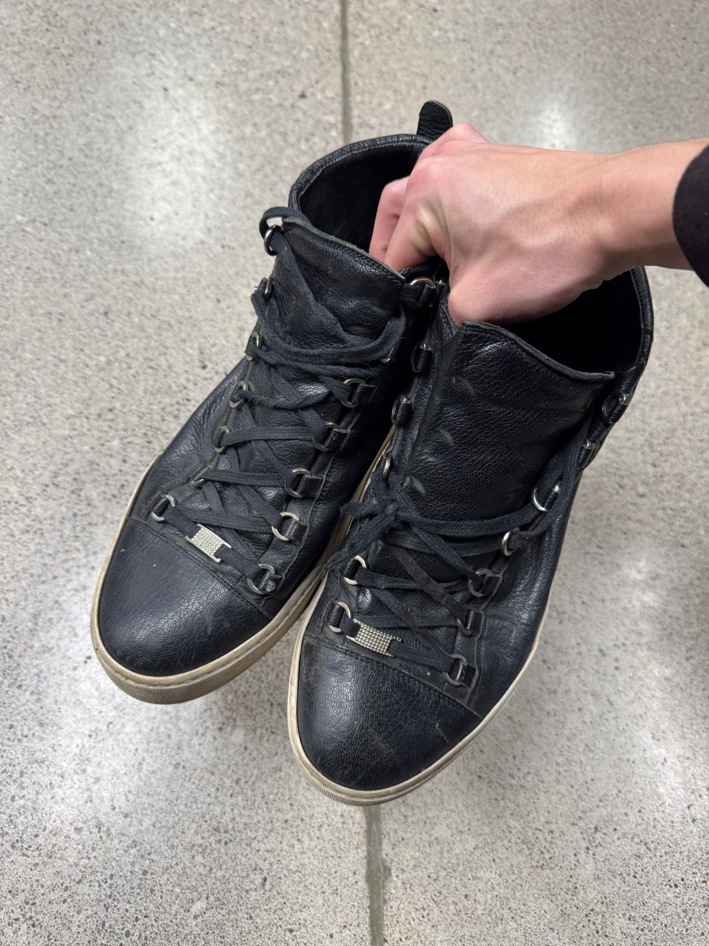 Balenciaga ‘Arena’ Black Leather High Top Sneakers